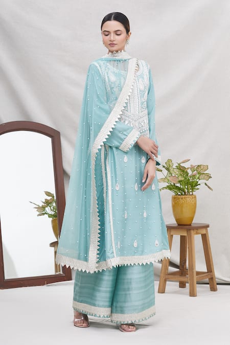 Ekta Singh Blue Silk Round Kurta Set 