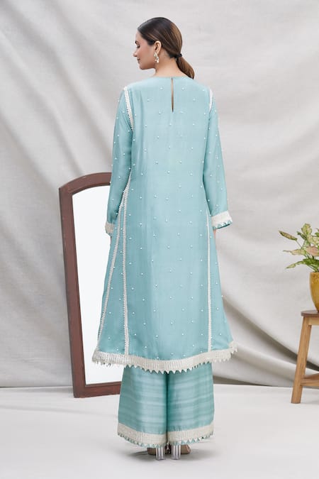 Shop Ekta Singh Blue Silk Round Kurta Set at Aza Fashions Shop_Ekta Singh_Blue Silk Round Kurta Set _at_Aza_Fashions