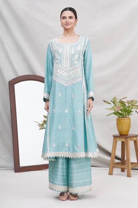 Buy Ekta Singh Blue Silk Round Kurta Set Online at Aza Fashions Buy_Ekta Singh_Blue Silk Round Kurta Set _Online_at_Aza_Fashions