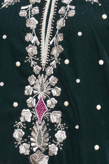 Ekta Singh Green Silk, Velvet Round Kurta And Dhoti Pant Set at Aza Fashions Ekta Singh_Green Silk, Velvet Round Kurta And Dhoti Pant Set _at_Aza_Fashions