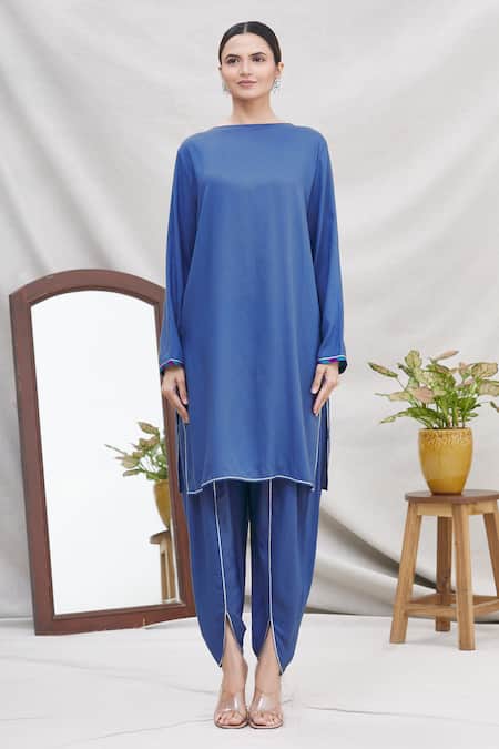 Buy Ekta Singh Blue Georgette Round Asymmetric Cape And Dhoti Pant Set Online at Aza Fashions Buy_Ekta Singh_Blue Georgette Round Asymmetric Cape And Dhoti Pant Set _Online_at_Aza_Fashions