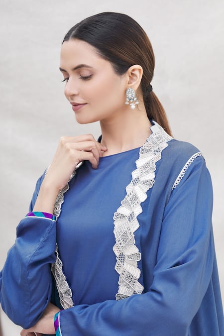 Ekta Singh Blue Georgette Round Asymmetric Cape And Dhoti Pant Set at Aza Fashions Ekta Singh_Blue Georgette Round Asymmetric Cape And Dhoti Pant Set _at_Aza_Fashions