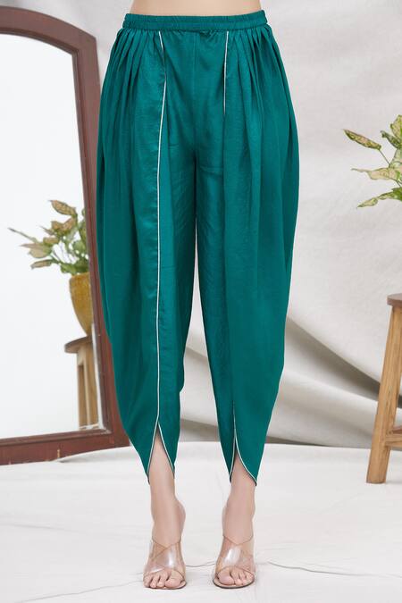 Shop_Ekta Singh_Green Georgette, Modal Round Asymmetric Cape And Dhoti Pant Set _Online_at_Aza_Fashions