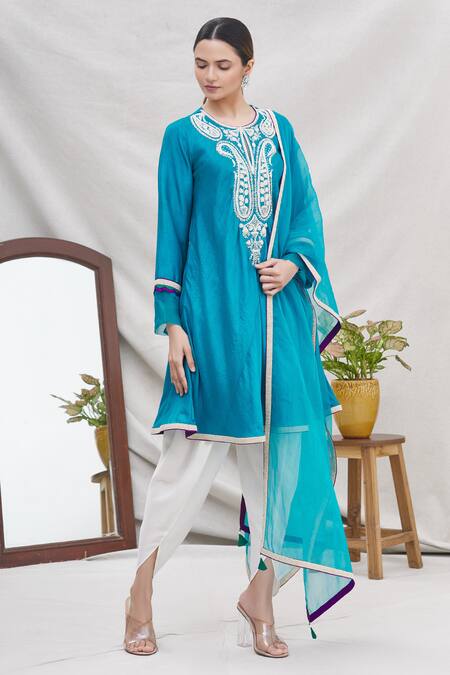 Ekta Singh_Blue Silk Round Kurta And Dhoti Pant Set _Online_at_Aza_Fashions