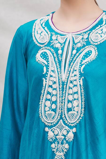 Ekta Singh_Blue Silk Round Kurta And Dhoti Pant Set _at_Aza_Fashions