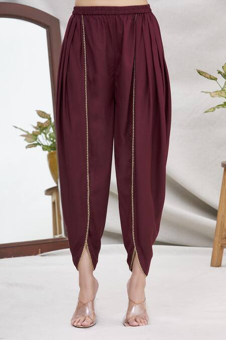 Shop_Ekta Singh_Maroon Georgette Round Asymmetric Cape And Dhoti Pant Set _Online_at_Aza_Fashions