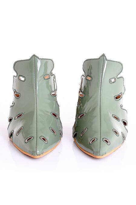 Shop Sole House Green Block Heel Pointed Toe Mules at Aza Fashions Shop_Sole House_Green Block Heel Pointed Toe Mules_at_Aza_Fashions