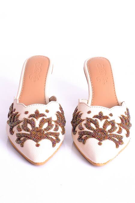 Buy_SOLE HOUSE_White Pointed Toe Heel Mules _Online_at_Aza_Fashions