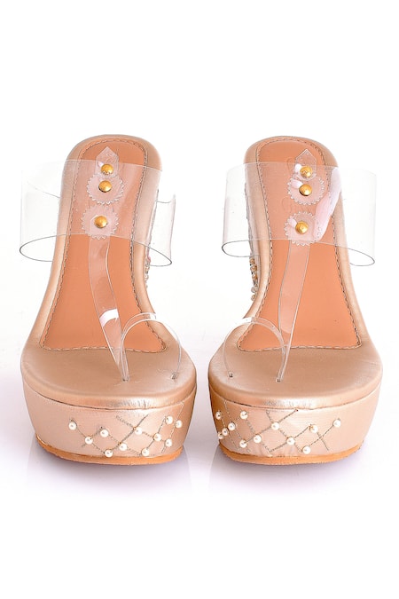 Sole House Vegan Leather Clear Strap Kolhapuri Wedges 