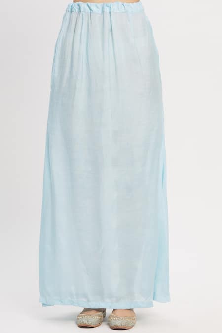 Shop_Neha Khullar_Blue Chiffon V Neck Printed Saree With Blouse _Online_at_Aza_Fashions