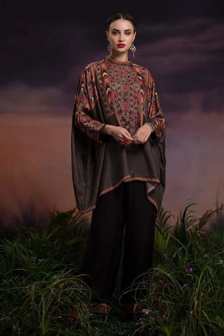 Rajdeep Ranawat_Grey Silk Draped Tunic _Online_at_Aza_Fashions