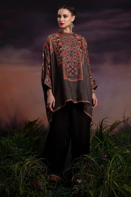 Shop_Rajdeep Ranawat_Grey Silk Draped Tunic _Online_at_Aza_Fashions