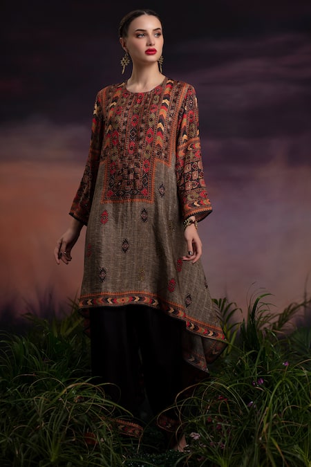 Rajdeep Ranawat Silk Draped Kurta & Palazzo Set 