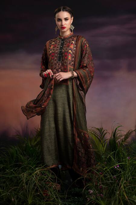 Rajdeep Ranawat_Green Silk Tunic_Online_at_Aza_Fashions