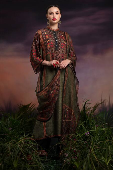 Buy_Rajdeep Ranawat_Green Silk Tunic_Online_at_Aza_Fashions