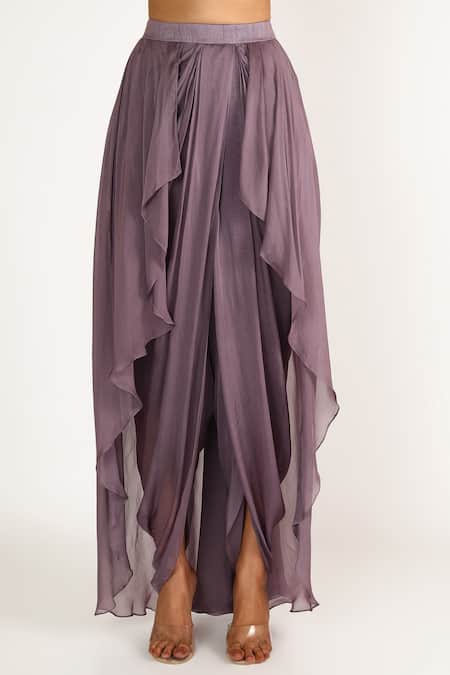 Masumi Mewawalla Purple Shantoon, Dupion, Tabi Silk Cold Shoulder Cape Top And Dhoti Pant Set Online at Aza Fashions Masumi Mewawalla_Purple Shantoon, Dupion, Tabi Silk Cold Shoulder Cape Top And Dhoti Pant Set _Online_at_Aza_Fashions