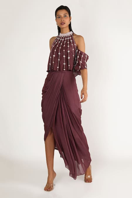 Masumi Mewawalla Cold Shoulder Top & Draped Skirt Set 