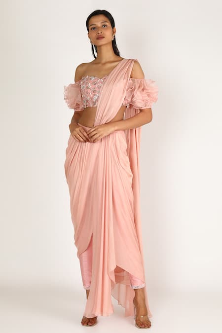 Masumi Mewawalla Pink Dupion Pre-draped Dhoti Pant Saree Set 