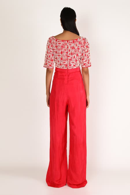 Shop_Masumi Mewawalla_Red Dupion Embellished Jumpsuit  _at_Aza_Fashions