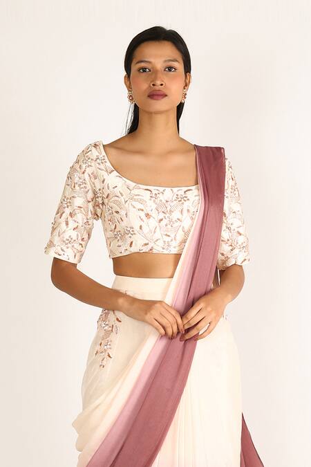 Masumi Mewawalla Beige Organza, Crepe, Dupion Pre-draped Saree Set Online at Aza Fashions Masumi Mewawalla_Beige Organza, Crepe, Dupion Pre-draped Saree Set _Online_at_Aza_Fashions