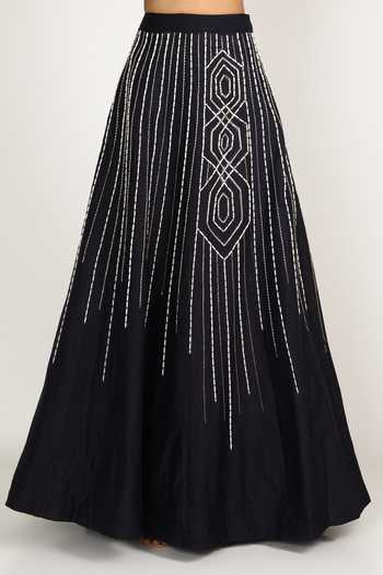 Masumi Mewawalla_Blue Dupion, Tabi Silk Draped Cape And Lehenga Set_Online_at_Aza_Fashions