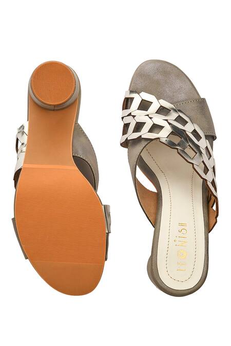 Buy Leonish Grey Laser Cut Caged Strap Block Heels Online at Aza Fashions Buy_Leonish_Grey Laser Cut Caged Strap Block Heels_Online_at_Aza_Fashions