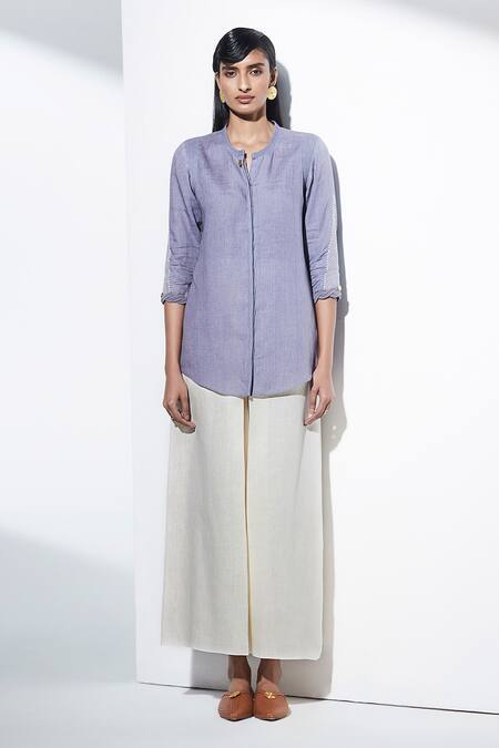 Ampm_Purple Linen Shirt_Online_at_Aza_Fashions