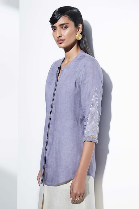 Ampm_Purple Linen Shirt_at_Aza_Fashions