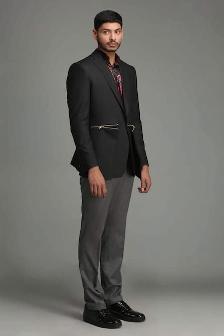 Shop Chatenya Mittal Black Wool Blend Blazer at Aza Fashions Shop_Chatenya Mittal_Black Wool Blend Blazer _at_Aza_Fashions