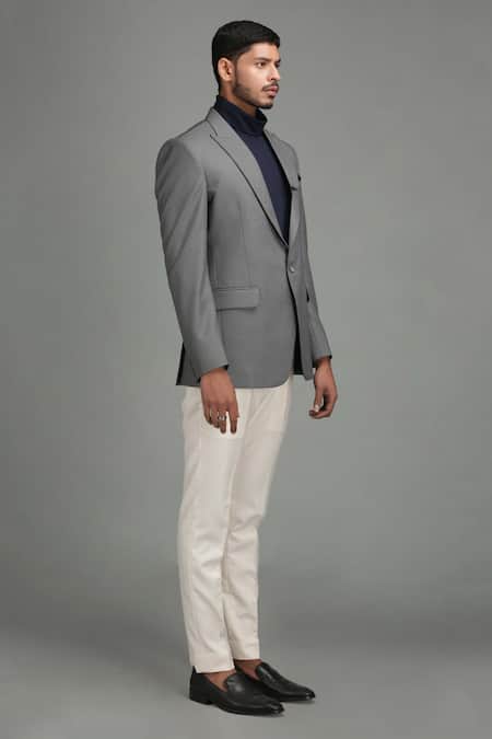 Shop Chatenya Mittal Grey Wool Blend Blazer at Aza Fashions Shop_Chatenya Mittal_Grey Wool Blend Blazer _at_Aza_Fashions