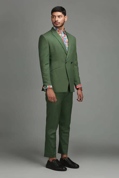 Shop Chatenya Mittal Green Wool Blend Suit Set at Aza Fashions Shop_Chatenya Mittal_Green Wool Blend Suit Set _at_Aza_Fashions