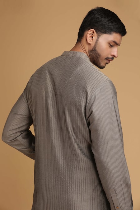 Shop Chatenya Mittal Grey Cotton Silk Embroidered Kurta And Pant Set at Aza Fashions Shop_Chatenya Mittal_Grey Cotton Silk Embroidered Kurta And Pant Set _at_Aza_Fashions