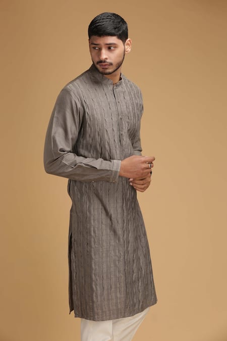 Chatenya Mittal Grey Cotton Silk Embroidered Kurta And Pant Set Online at Aza Fashions Chatenya Mittal_Grey Cotton Silk Embroidered Kurta And Pant Set _Online_at_Aza_Fashions
