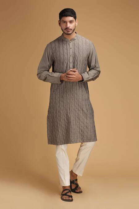 Buy Chatenya Mittal Grey Cotton Silk Embroidered Kurta And Pant Set Online at Aza Fashions Buy_Chatenya Mittal_Grey Cotton Silk Embroidered Kurta And Pant Set _Online_at_Aza_Fashions
