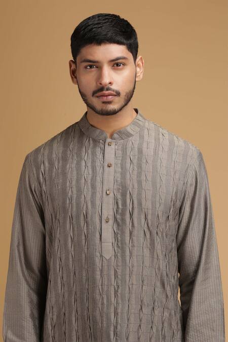 Shop Chatenya Mittal Grey Cotton Silk Embroidered Kurta And Pant Set Online at Aza Fashions Shop_Chatenya Mittal_Grey Cotton Silk Embroidered Kurta And Pant Set _Online_at_Aza_Fashions