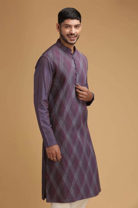 Chatenya Mittal Purple Cotton Silk Embroidered Kurta And Pant Set Online at Aza Fashions Chatenya Mittal_Purple Cotton Silk Embroidered Kurta And Pant Set _Online_at_Aza_Fashions