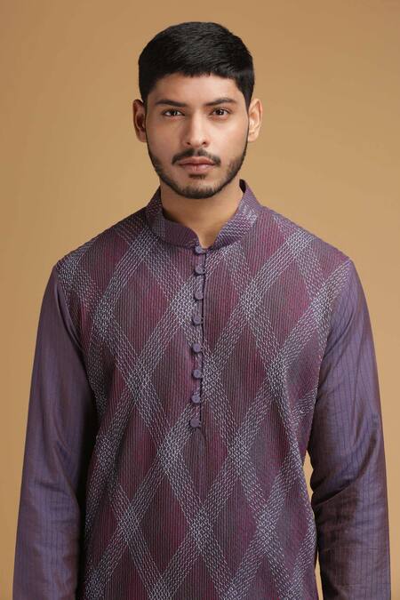 Shop Chatenya Mittal Purple Cotton Silk Embroidered Kurta And Pant Set Online at Aza Fashions Shop_Chatenya Mittal_Purple Cotton Silk Embroidered Kurta And Pant Set _Online_at_Aza_Fashions