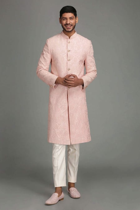 Chatenya Mittal Pink Silk Embroidered Sherwani Set Online at Aza Fashions Chatenya Mittal_Pink Silk Embroidered Sherwani Set _Online_at_Aza_Fashions
