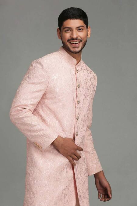 Buy Chatenya Mittal Pink Silk Embroidered Sherwani Set Online at Aza Fashions Buy_Chatenya Mittal_Pink Silk Embroidered Sherwani Set _Online_at_Aza_Fashions