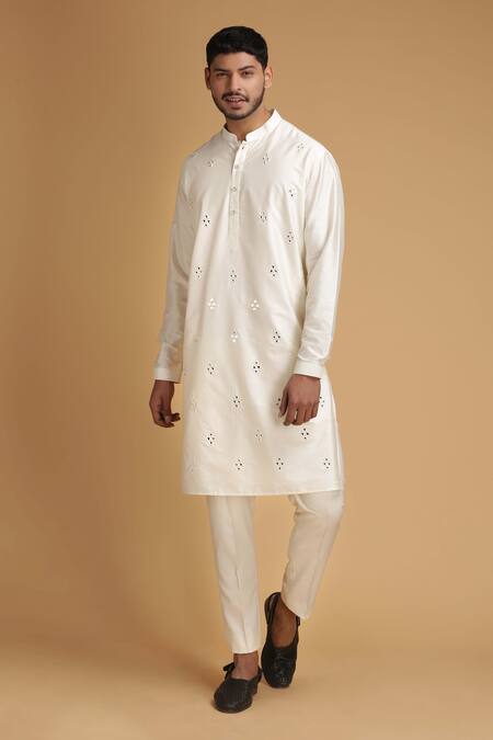 Chatenya Mittal White Cotton Silk Embroidered Kurta And Pant Set Online at Aza Fashions Chatenya Mittal_White Cotton Silk Embroidered Kurta And Pant Set _Online_at_Aza_Fashions
