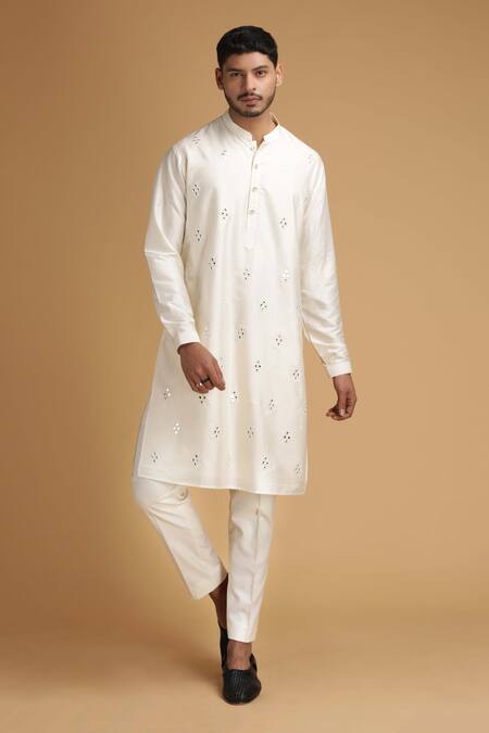 Buy Chatenya Mittal White Cotton Silk Embroidered Kurta And Pant Set Online at Aza Fashions Buy_Chatenya Mittal_White Cotton Silk Embroidered Kurta And Pant Set _Online_at_Aza_Fashions