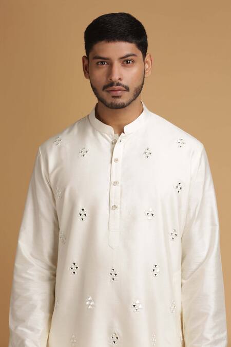 Chatenya Mittal White Cotton Silk Embroidered Kurta And Pant Set at Aza Fashions Chatenya Mittal_White Cotton Silk Embroidered Kurta And Pant Set _at_Aza_Fashions