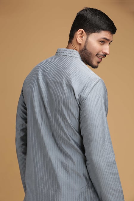 Shop Chatenya Mittal Grey Cotton Silk Embroidered Kurta And Pant Set at Aza Fashions Shop_Chatenya Mittal_Grey Cotton Silk Embroidered Kurta And Pant Set _at_Aza_Fashions