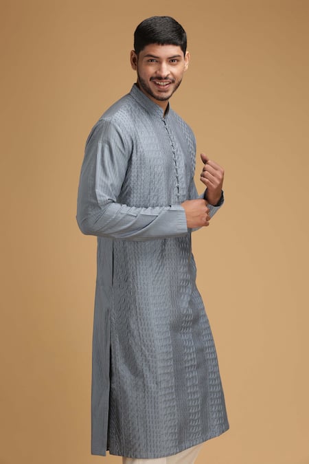 Chatenya Mittal Grey Cotton Silk Embroidered Kurta And Pant Set Online at Aza Fashions Chatenya Mittal_Grey Cotton Silk Embroidered Kurta And Pant Set _Online_at_Aza_Fashions