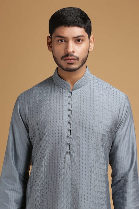 Shop Chatenya Mittal Grey Cotton Silk Embroidered Kurta And Pant Set Online at Aza Fashions Shop_Chatenya Mittal_Grey Cotton Silk Embroidered Kurta And Pant Set _Online_at_Aza_Fashions