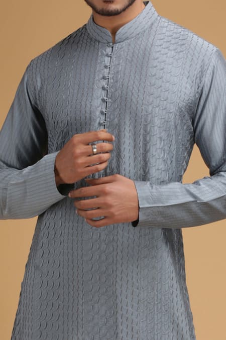 Chatenya Mittal Grey Cotton Silk Embroidered Kurta And Pant Set at Aza Fashions Chatenya Mittal_Grey Cotton Silk Embroidered Kurta And Pant Set _at_Aza_Fashions