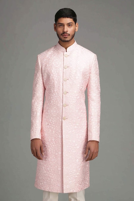 Chatenya Mittal Pink Silk Blend Embroidered Sherwani Set 