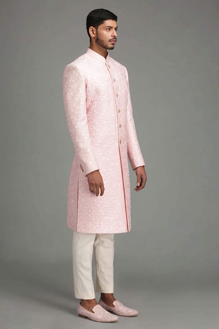 Chatenya Mittal Pink Silk Blend Embroidered Sherwani Set Online at Aza Fashions Chatenya Mittal_Pink Silk Blend Embroidered Sherwani Set _Online_at_Aza_Fashions