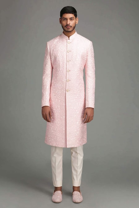 Buy Chatenya Mittal Pink Silk Blend Embroidered Sherwani Set Online at Aza Fashions Buy_Chatenya Mittal_Pink Silk Blend Embroidered Sherwani Set _Online_at_Aza_Fashions