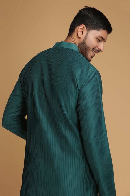 Shop_Chatenya Mittal_Green Cotton Silk Embroidered Kurta And Pant Set _at_Aza_Fashions